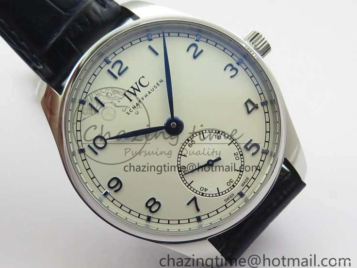 MIROTIME 0411 Packable Portuguese IW358304 ZF 1:1 Best Edition SS White Dial Blue Markers on Leather Strap A 7079